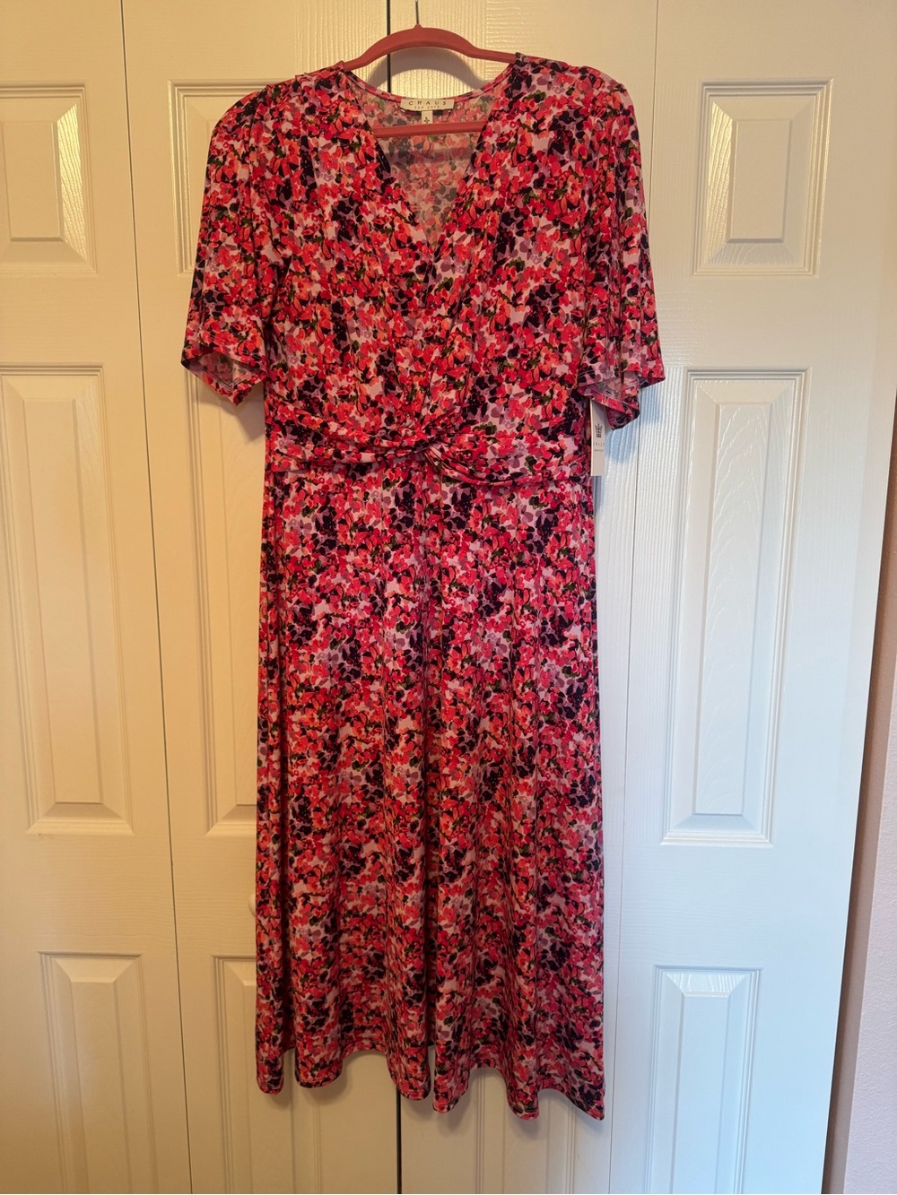 Chaus Red and Pink Floral Wrap Maxi Dress